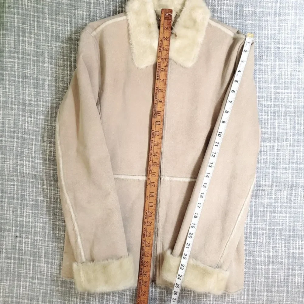 Y2K Guess Suede Leather Soft Faux Fur Lined Coat Light Tan Women's M